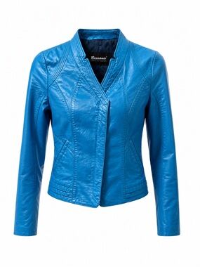 Vintage Blue Lambskin Leather Moto Jacket Y2K 💙